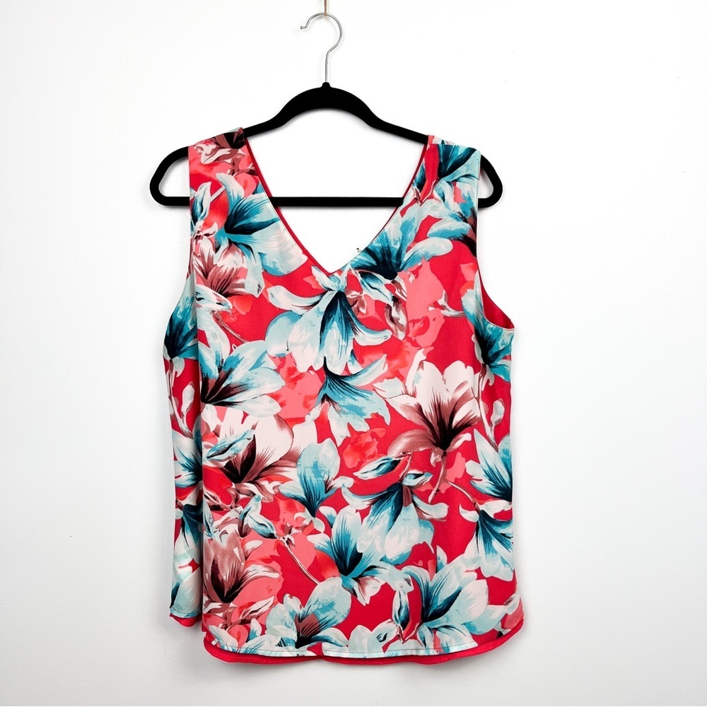 Pink & Blue Floral Sleeveless Tank Top Flowy Blouse